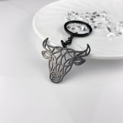 Tangula Men's Women's Bull Animal Pendant Car Keychain Keyring Stainless Steel Keychain Pendant Handbag Gift