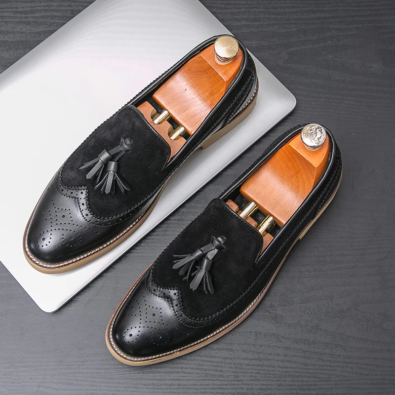 Men Business Dress Casual Fashion Elegant Formal ShoesSlip-on Evening Dress Loafers Party Tassel Leather Shoes Wedding Shoes