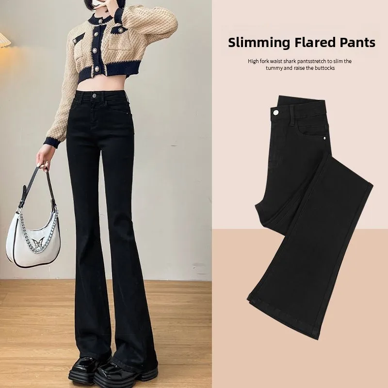 Bla ارتفاع الخصر Fce اصطف مضيئة الجينز المرأة عادية Sle سستة إغلاق Bootcut السراويل التخسيس حجم صغير الخريف الشتاء