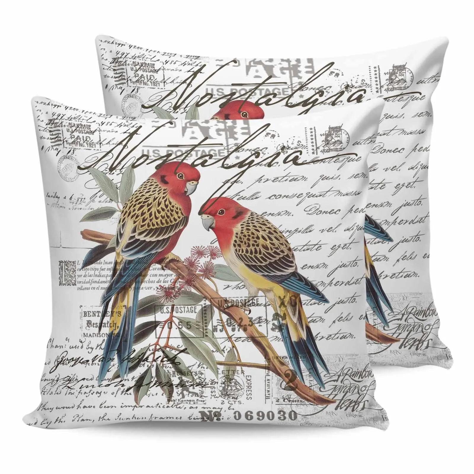 2/4 Pcs Vintage Bird Hand Drawn Envelope Waterproof Pillowcase Office Sofa Throw Pillow Case Car Cushion Cover Home Decor