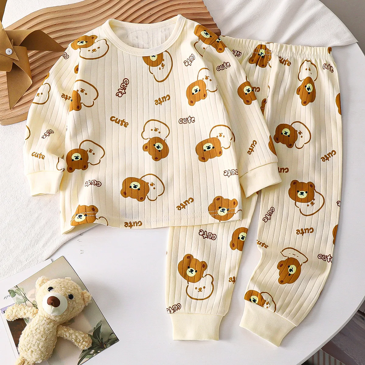 Set per bambini CottonLong Sleeve Home Sleepwear Abbigliamento per bambini Ragazzo Ragazza Autunno inverno Top Pantaloni Abiti Abbigliamento per bambini