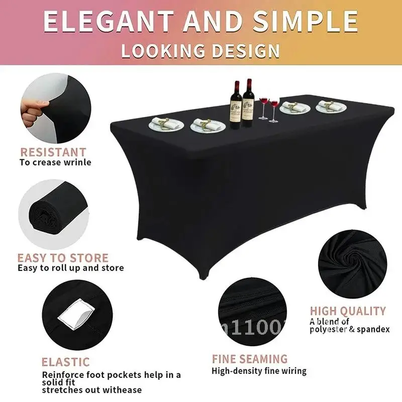 Spandex Fitted Stretch Table Cover for 4ft 5ft 6ft Tablecloth Rectangular Cocktail Banquet for 8ft Perfect Folding Table Wedding