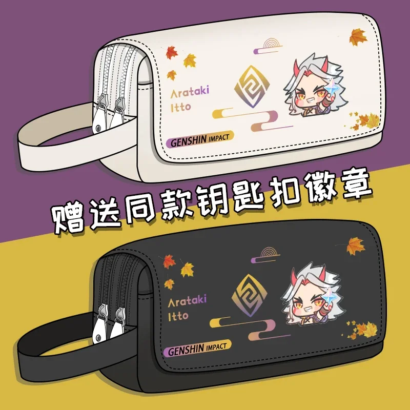 Gioco Cosplay Kawayi Tartaglia Barbatos Xiao Kazuha Canvas Campus studente portatile Flip Pencil Case cancelleria