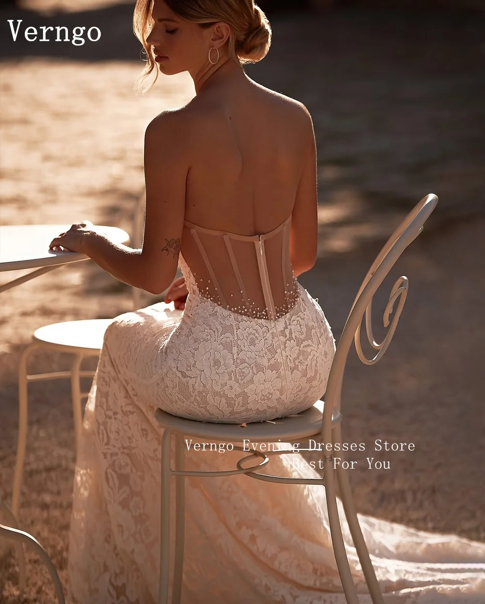 Verngo lvory Lace Wedding Dress Detachable Sleeves Mermaid Backless Bridal Gowns Sexy Bone Bride Dresses Customized - Image 5
