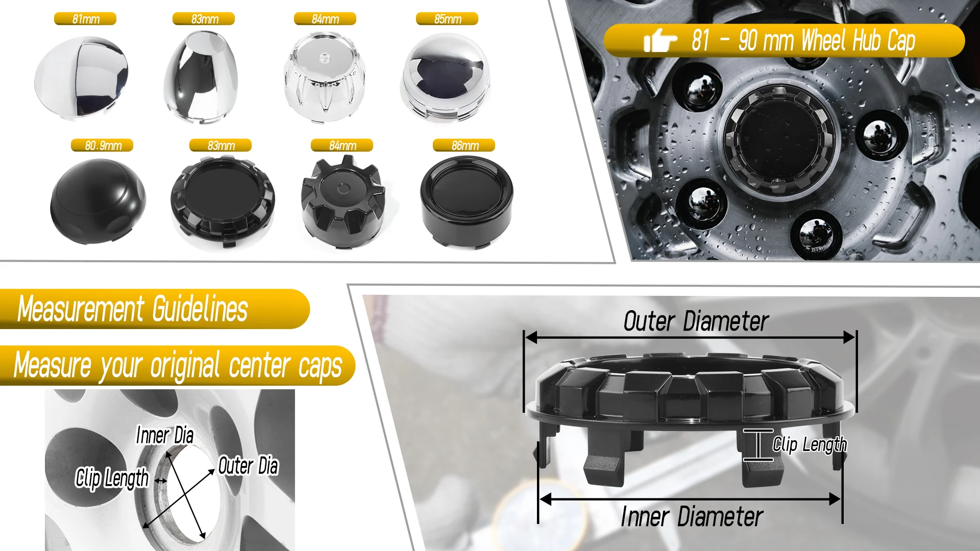 CF Performance 1 Stück/4 Stück Außendurchmesser 97,4 mm (3,83 Zoll) Innendurchmesser 92,4 mm (3,64 Zoll) Radnabenkappen für Eagle ae Alloys 3307 3322 Auto-Styling – Detail 1