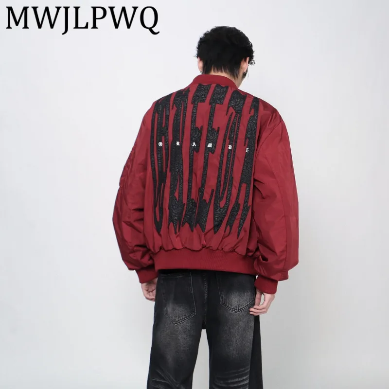 

MWJLPWQ American Street Gothic Style Letter Embroidery Baseball Padded Men's Winter Loose Long Sleeve Casual Cotton Jacket 21688