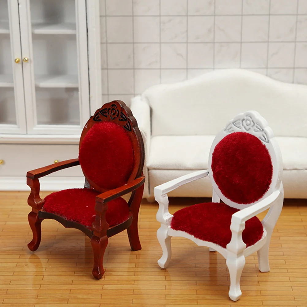 2 Pcs Small Chair Home Furniture House Gadgets Mini DIY Model Miniature Decorative Chairs Wooden Ornament Decoration