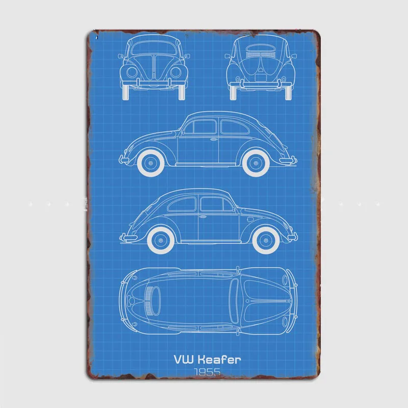 VW Keafer 1955 بيتل المواصفات مخطط الرجعية الكلاسيكية سيارة معدنية المشارك تسجيل المرآب نادي مخصص جدار القصدير غرفة ديكور ديكور المنزل