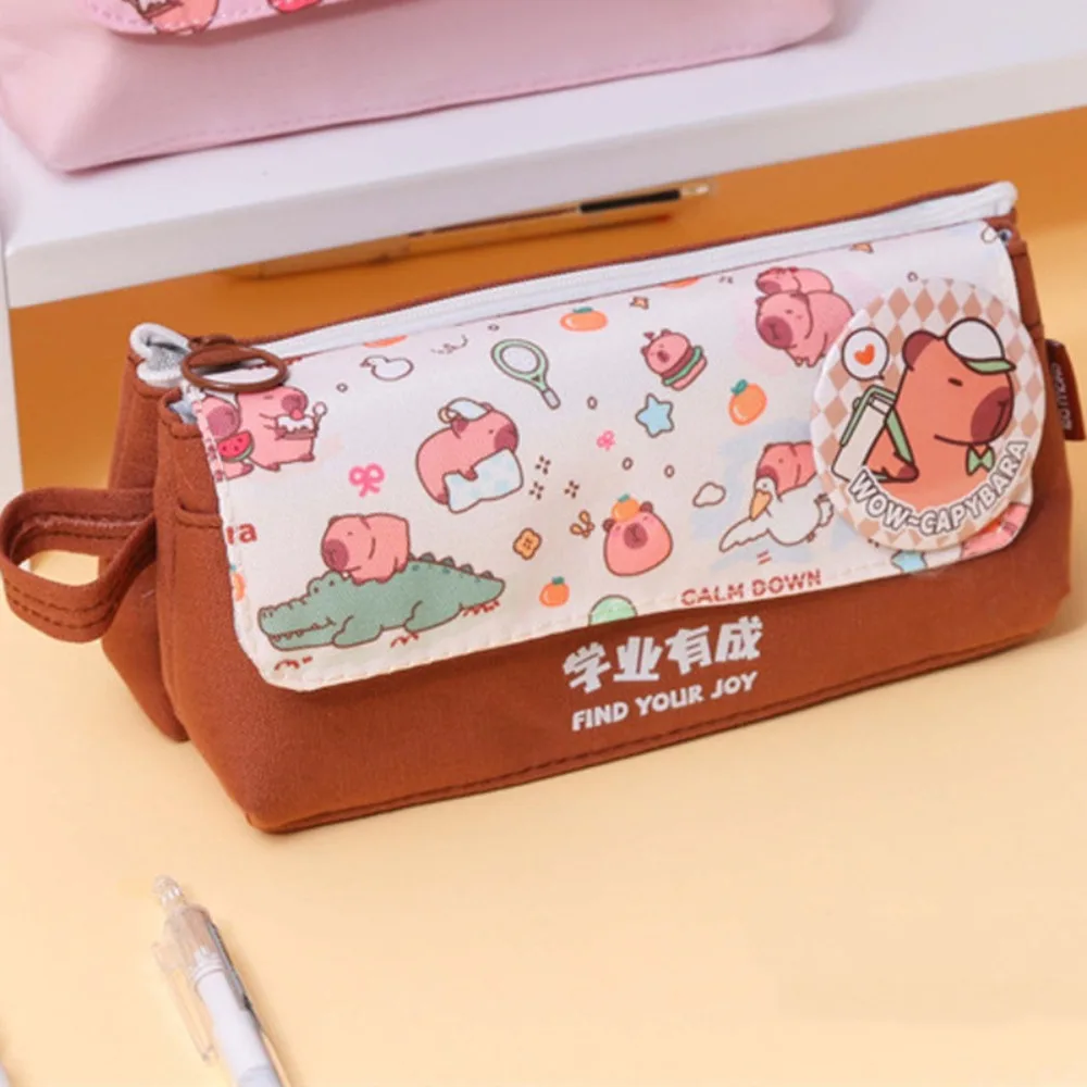 كابيبارا حقيبة أقلام رصاص من الكارتون سعة كبيرة حامل القرطاسية Kawaii مقلمة قماش سستة قلم رصاص بشكل جذاب حقيبة التخزين