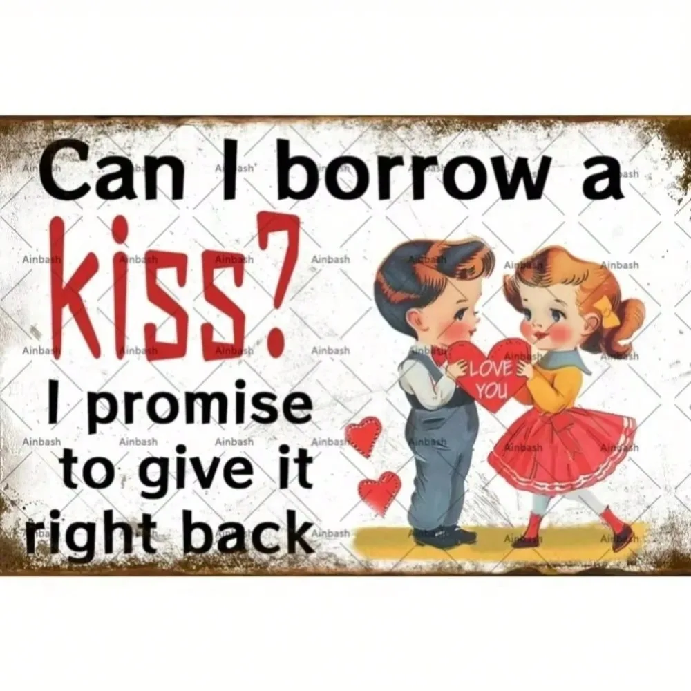لافتة معدنية كلاسيكية "هل يمكنني تحمل قبلة" لوحة فنية جدارية رومانسية لعيد الحب - ديكور مطبخ لغرفة النوم والبار المنزلي لتزيين غرفة المنزل