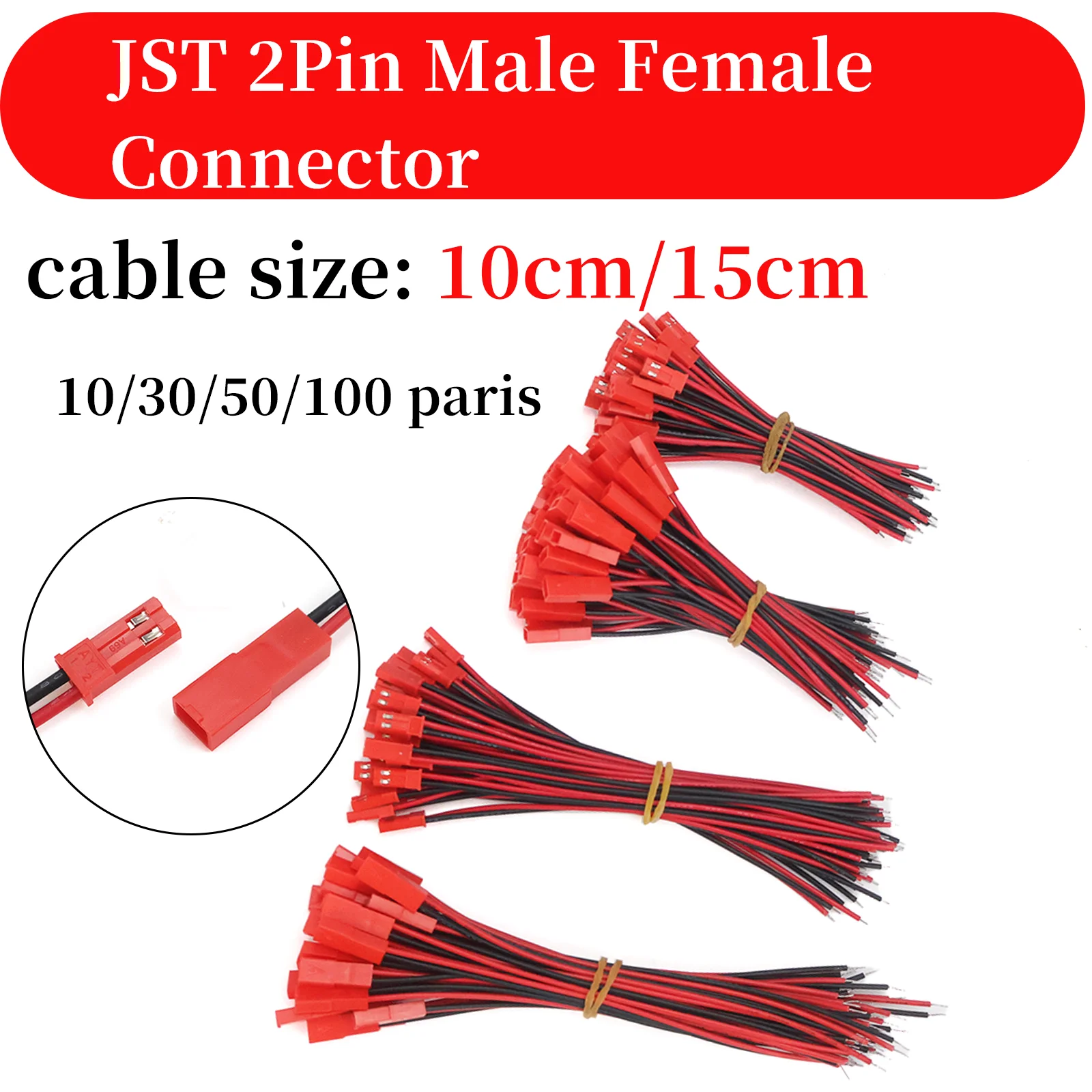 10Pairs JST Plug Connector 2 Pin Male Female With Wire Cable 22AWG 10cm 15cm DIY for RC Toy Battery LED Lamp Strip Drone Adapter