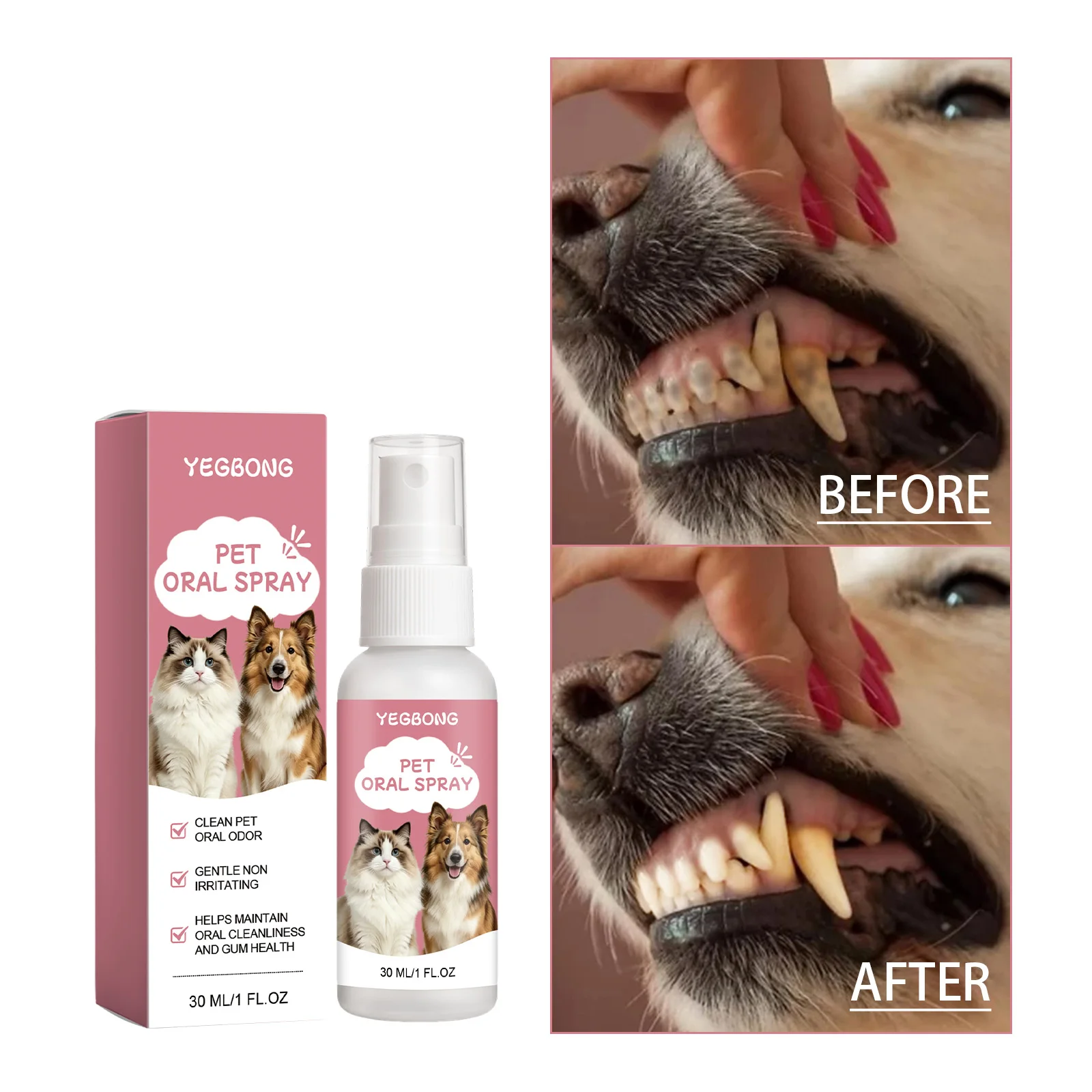 Pets Oral Hygiene Cleaning Spray Eliminate Tartar Plaque Bacteria Refresh Breath Long Lasting Freshens Teeth Gums Dog Cat Safe
