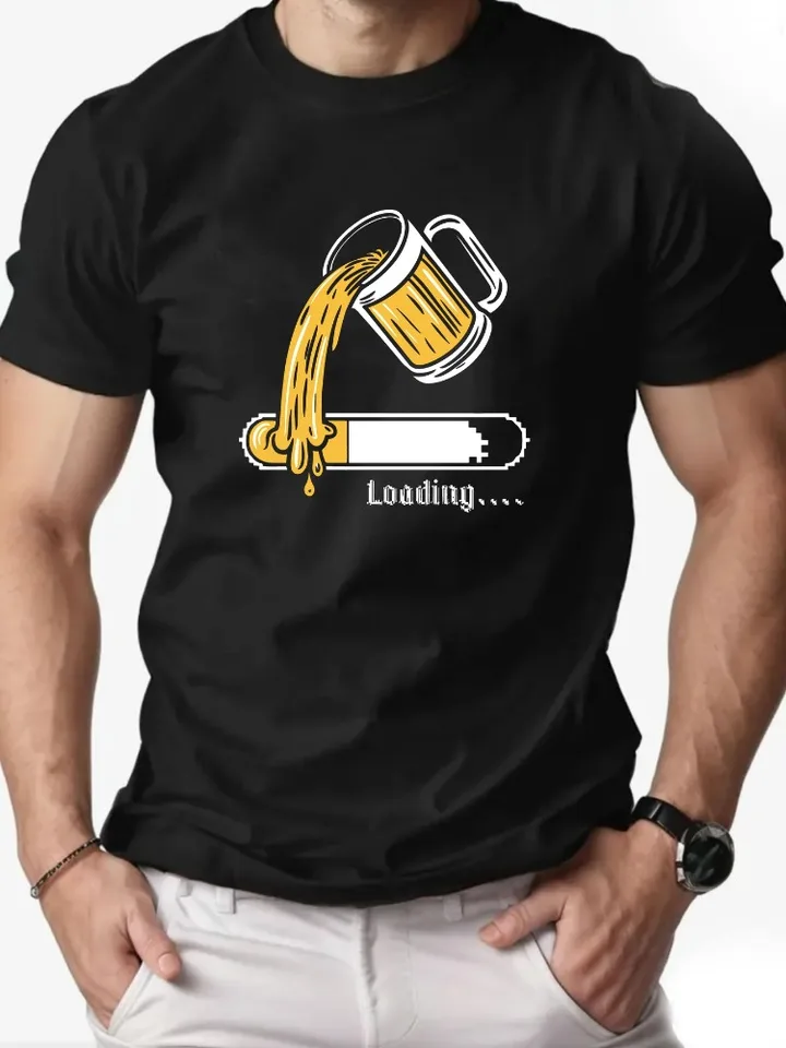 Summer Cotton Mens Casual Beer Print T-shirt