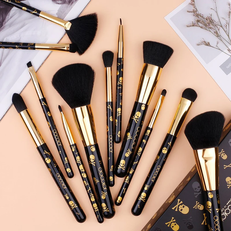 Docolor Creative Skull Goth Makeup Brushes Face Powder Foundation Blending Blush Eye Shadow Brushes For Halloween Gift