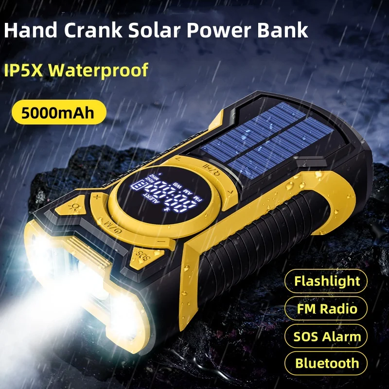 Hand Crank Solar Power Bank with Radio LED SOS Light Portable Charger Station for iPhone Samsung Xiaomi Powerbank Spare Battery