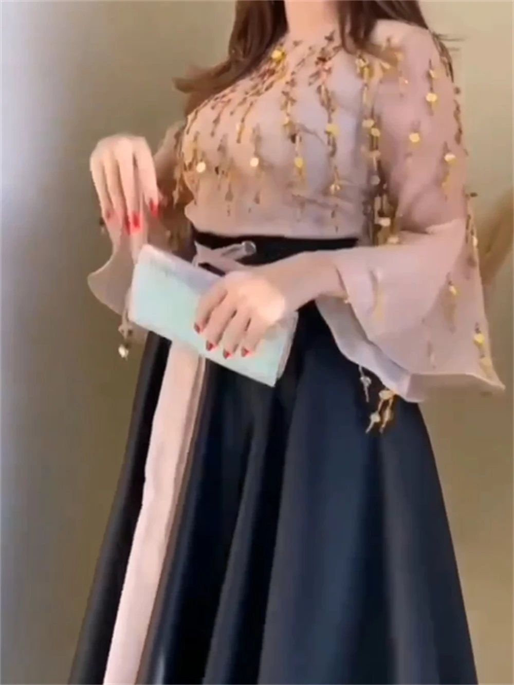 Vestido de noche de Arabia Saudita, traje Midi con apliques drapeados, línea A, cuello redondo, a medida