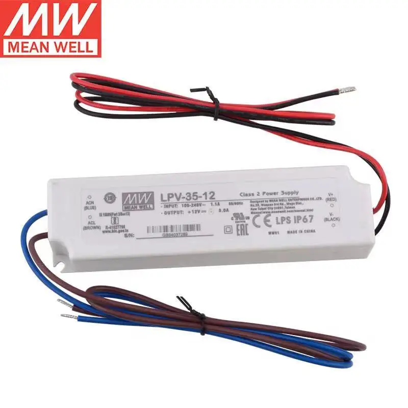 

TaiWan Mean Well LPV-35-12 12V 3A 35W Single Output Switching Power Supply Water proof IP67 Suitable for LED