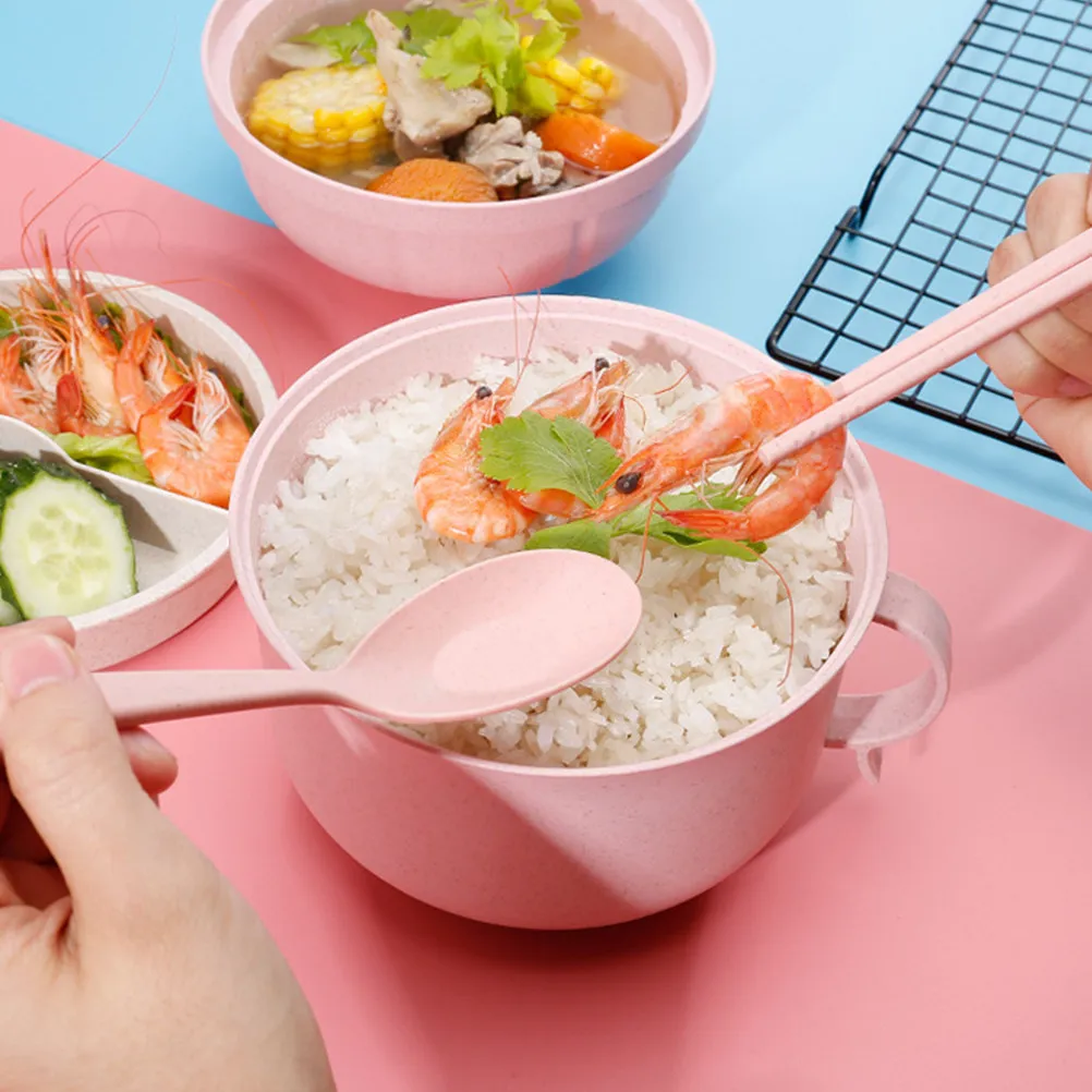 1Set Wheat Straw Soup Bowl Large Capacity Non-Stick Detachable Liner Easy Clean Vent Hole for Instant Noodle Serving Salad Kids