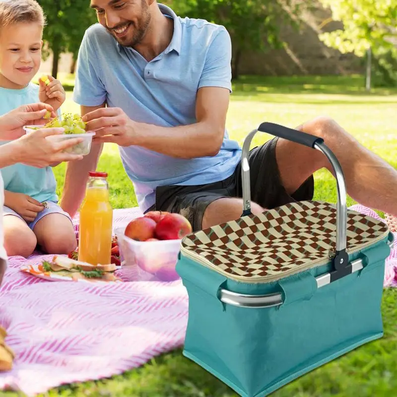 

27L Portable Folding Camping Grocery Bags Large Insulated Picnic Baskets With Handles Reusable Bags For Picnic Beach Outdoor