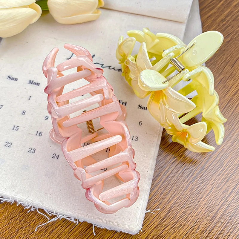 Summer Flower Hair Clips for Women Gradient Transparent Large Hair Claw Clip Korean Hair Accessories Temperament Hairpin 2024