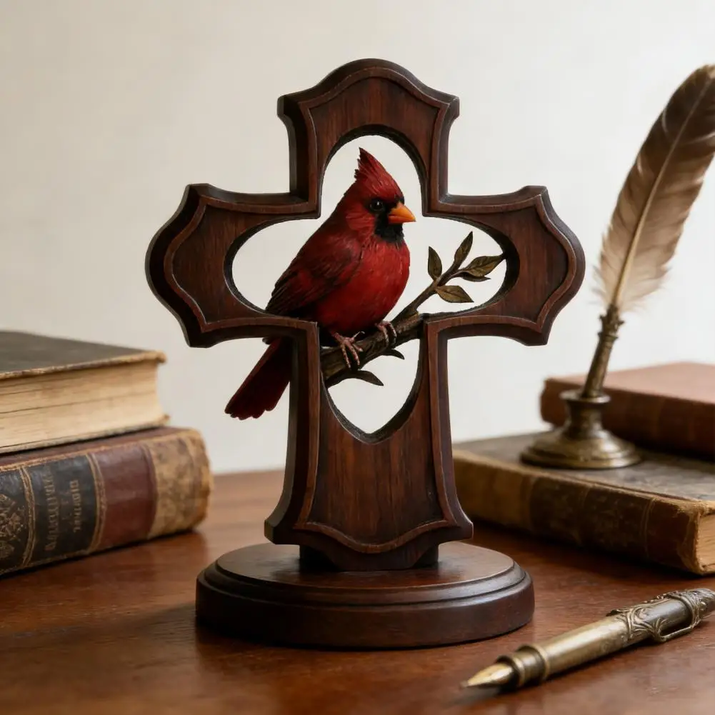 Bird Ornament Spiritual Comfort Ornament Handcrafted Bird Crucifix Figurine Crimson Olive Branch Ornament Christian for Sympathy