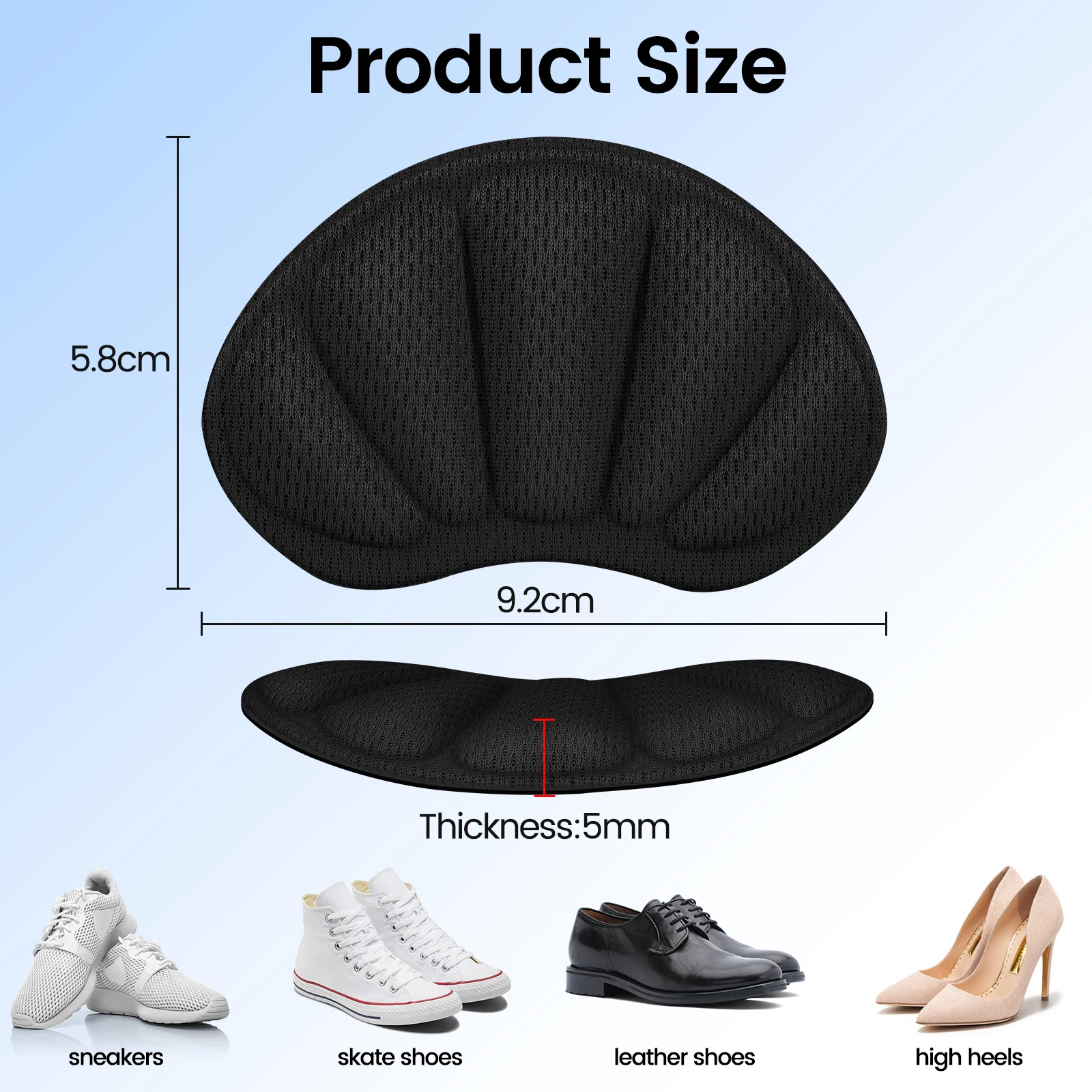 2 Pack Heel Pads for Too Big Shoes Self-Adhesive Heel Protectors Heel Inserts Improve Shoe Fit And Comfort Prevent Heel Slippage