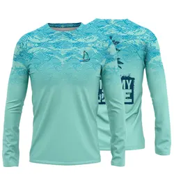 Summer blue outdoor fishing shirt men's and women's T-shirt round neck top fashionable running long sleeved T-shirt sports tops