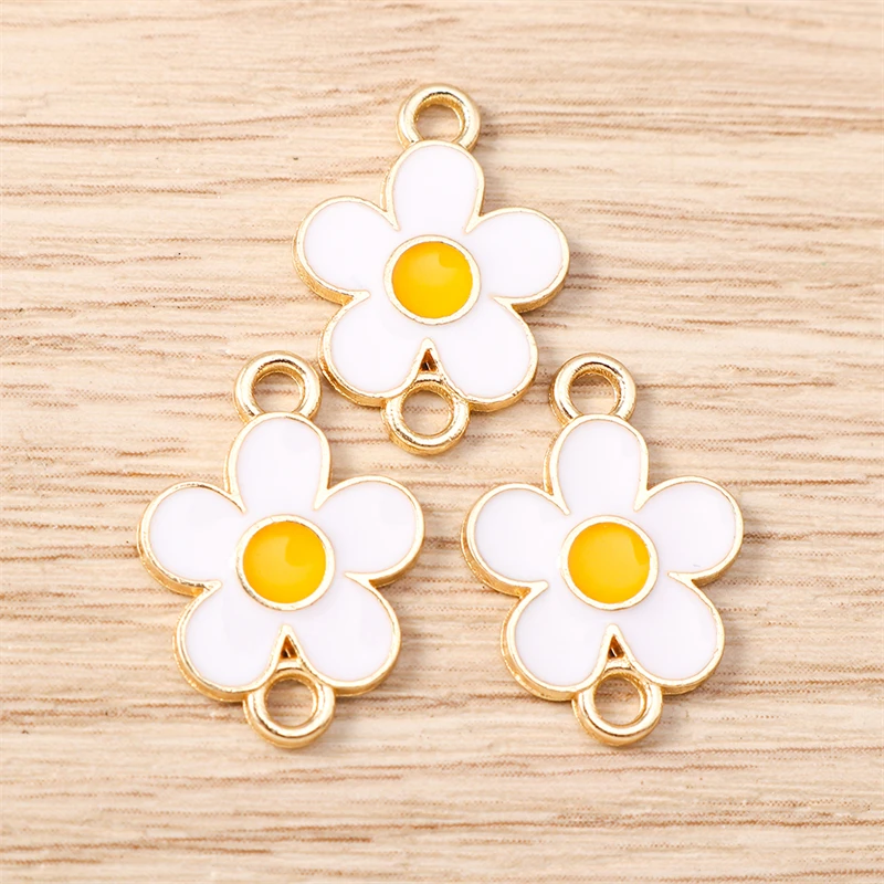 10 Stück 13x18mm Niedliche Bunte Emaille-Blumen-Verbinder für Schmuckherstellung Halsketten Armbänder Ohrringe DIY Handgemachte Bastelzubehör – Detail 10