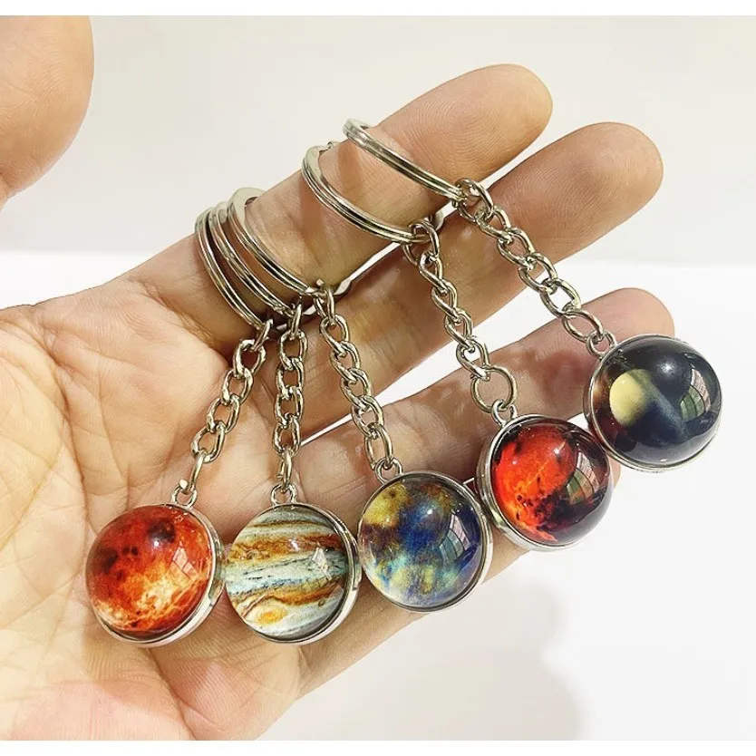 الإبداعية مضيئة الزجاج كوكب الكرة المفاتيح زحل الأرض نبتون كيرينغ للنساء الرجال على ظهره قلادة الحلي هدية عيد ميلاد #5