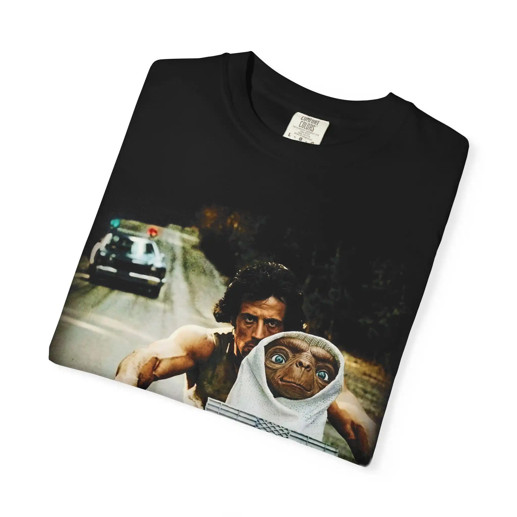 Rambo E.T. Mashup T-Shirt, Funny 80s Movie Parody Tee, Vintage Bootleg Style Shirt, Sylvester Stallone & Alien Graphic Tee