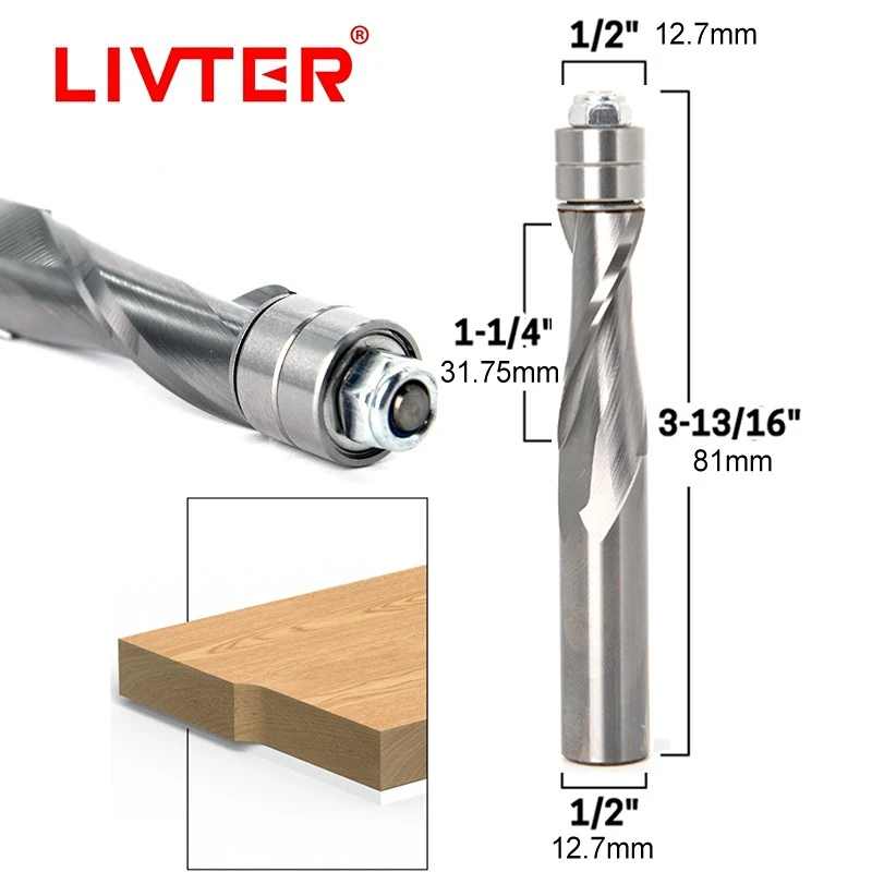 

Livter 12mm Shank Flush Trim Solid Carbide Spiral Router Bits for wood Cutting end mills Milling cutters CNC Woodworking tools