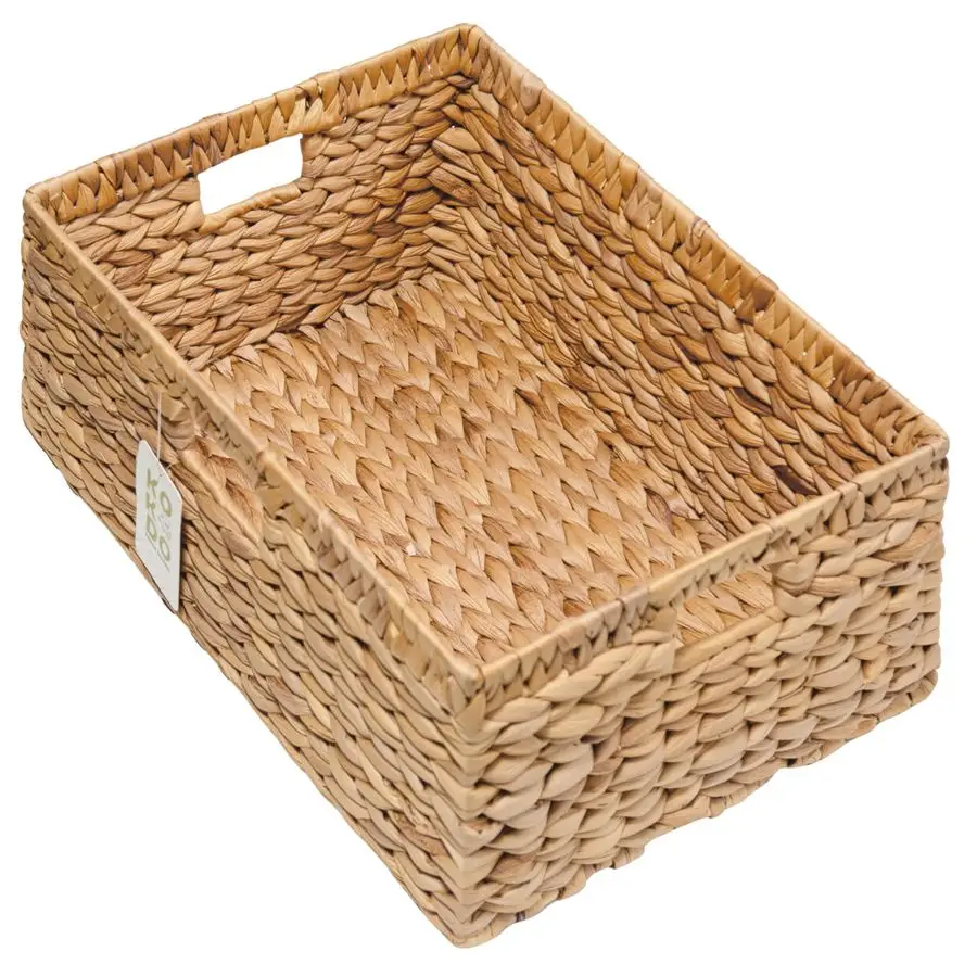 

15Lx11W Large Rectangular Water Hyacinth Wicker Storage Baskets with Handles and Metal Frame, Stylish and Durable Handwoven Bin