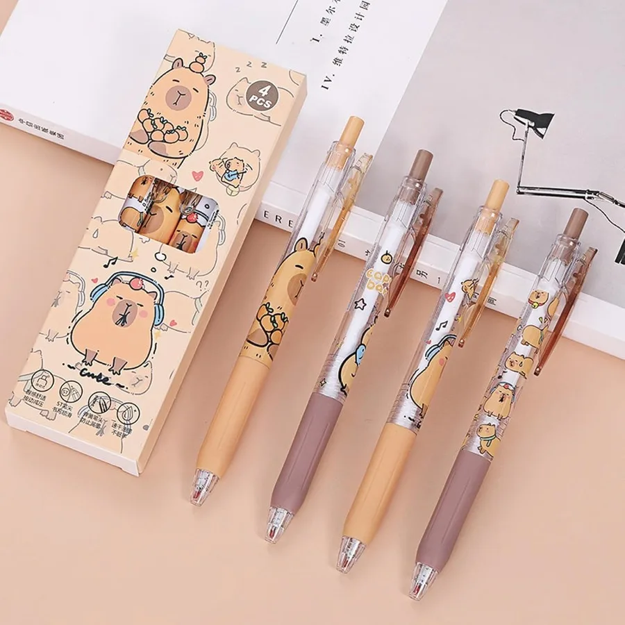 4 Pcs Cute Retractable Cartoon Capybara Pens 0.5mm Black Writing Pens 4Pcs Capybara
