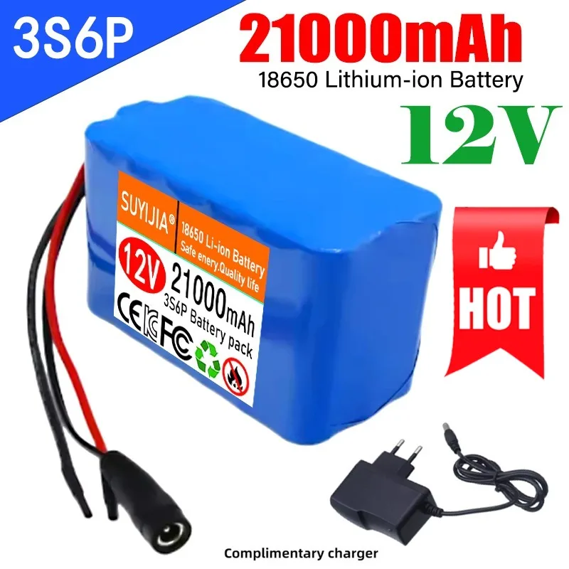 

3S6P 12V 21000mAh Rechargeable 18650 Lithium Battery Pack DC 12.6V Charger with BMS for scooter CCTV Audio Amplifier Cam Monitor