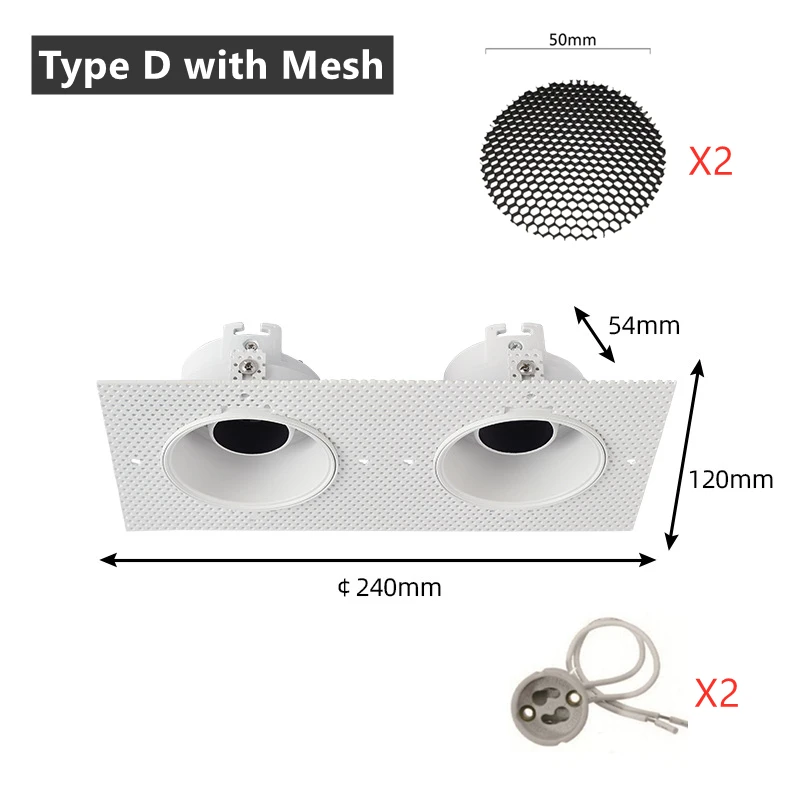 DL013 Trimless Pleisterwerk LED Downlight Beugel Verstelbare Inbouw Plafondspot Frame Socket GU10/MR16 Lamphouder Fitting - afbeelding 1