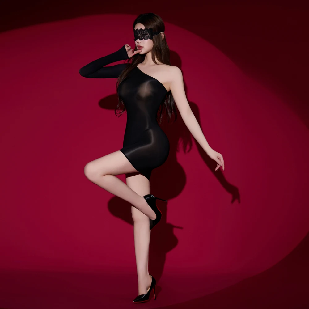 مثير المرأة 6D مطاطا مايكرو فستان قصير 912Pin Bodycon فستان النفط لامعة لامعة خادمة لطيف الجوارب حزمة الورك فستان كم واحد #5