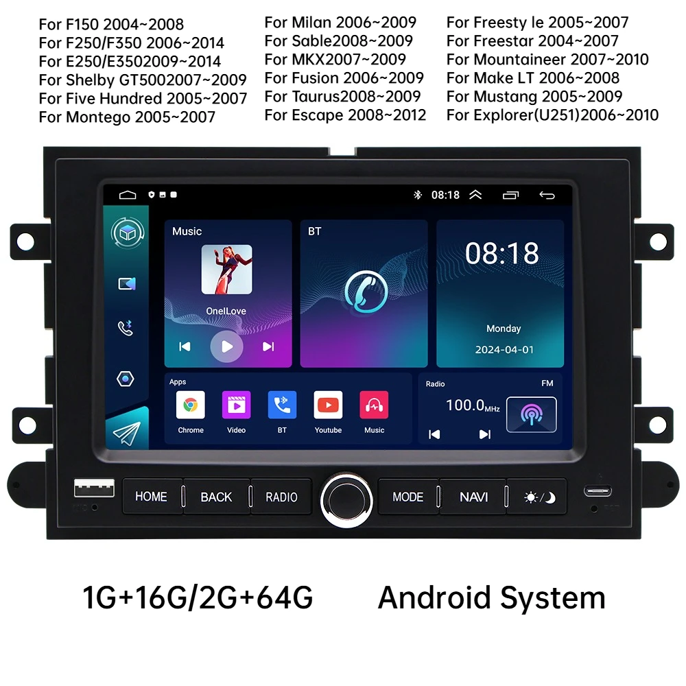 Reproductor Multimedia para Automóvil Ford F150/F250/F350/Escape/Mustang/Explorer/Montego, Pantalla Táctil de 7 Pulgadas, Navegación GPS, Estéreo para Auto