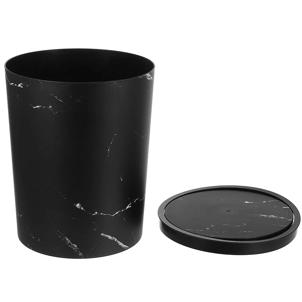 

Trash Can Lid Large Capacity Marble Pattern Home Office Bathroom Waste Basket Countertop Swing Lid Garbage Bin