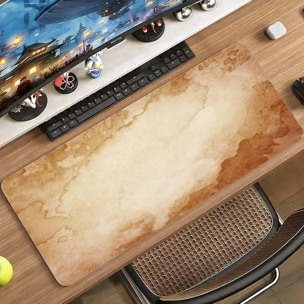 Worn Paper World Map Large Desk Mat Non Slip Rubber Keyboard Mouse Pad Retro Old Parchment Table Decor