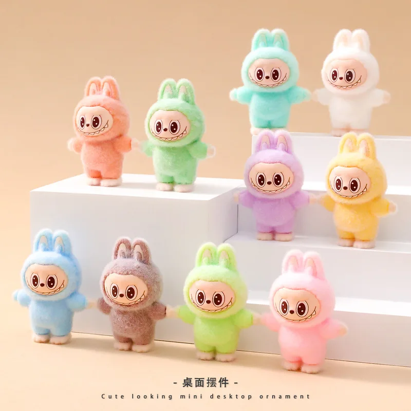 

10pcs/Set Macaron Standing Labubu Mini Flocking Exquisite Cute Monster Labubu Doll Model Gift DIY Pendant Accessories Decoration