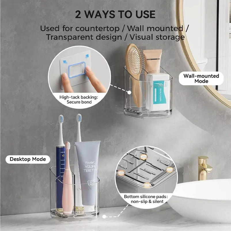 Toothbrush Storage Rack Large Capacity Bathroom Wall-Mounted Storage Box Plastic Organizer for Toothbrushes Toothpaste Razors To
