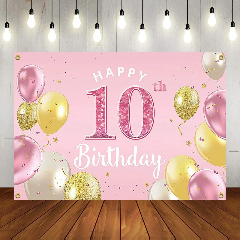 

Happy 10th Birthday Teal Gold Backdrop Banner Decor Background For Girls Boys Photography Party Decor Supplies Glitter Banner