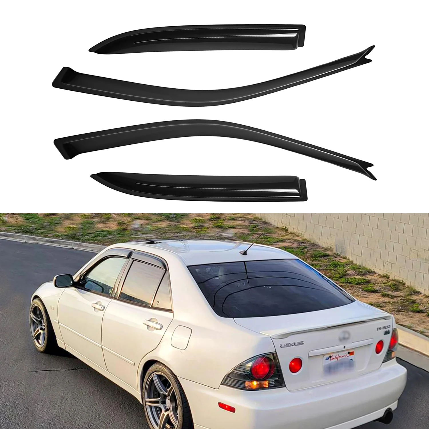 

For Lexus IS300 4-Door 2001-2005 Tinted 4pcs Wind Deflectors Outside Mount Sun Rain Visors No Drainage Channel 1.5MM Thick Box Set