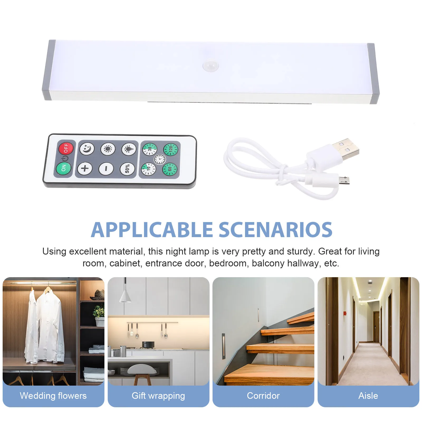 

1Set Body Induction Night Light Durable PVC Wardrobe Cabinet Lighting Light for Bedroom Living Room Hallway USB Rechargeable