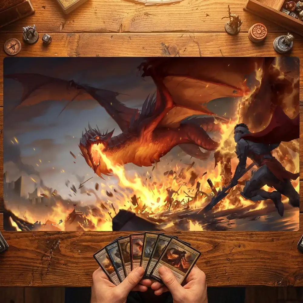 Forest Fire Dragon Magic Party Game Mat Durable Rubber for MTG&TCG Games 35X60 Mouse Pad Offices Desk Mats Friendly Design