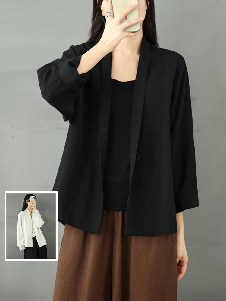 

Ретро китайский Sle однотонный льняной тюре, большой размер, женский повседневный длинный свек, открытый кардиган на пуговицах, весенняя мода