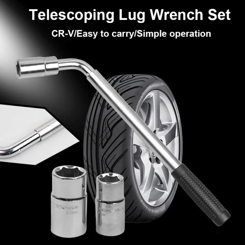 

With Double Ended Sockets Nut Telescoping Lug Wrench Set 17/19/21/23mm Extended Handle Adjustable Ratchet Spanner Durable