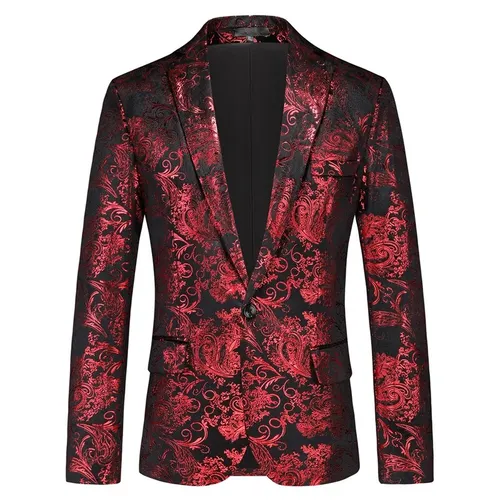 Imagen 2 del producto Chaqueta de traje Formal de lujo para hombre, chaqueta de Jacquard dorado para fiesta de boda, chaqueta de esmoquin para cena, ropa de calle, abrigo de talla grande 6XL