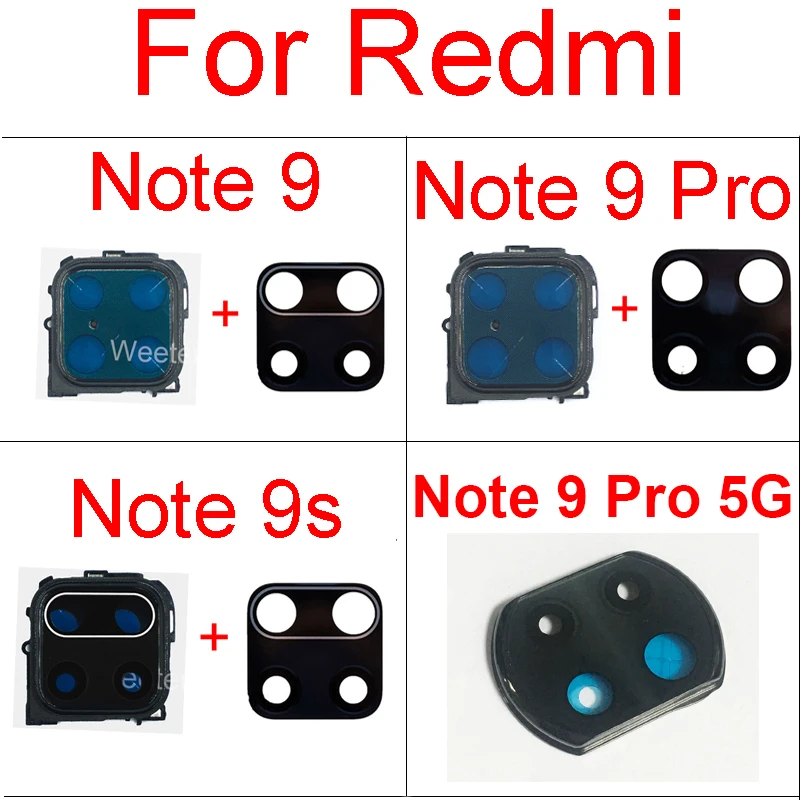 Back Camera Glass Lens+Frame Holder For Xiaomi Redmi Note 9 9s Note 9 Pro 5G Main Rear Glass Lens With Adhesive Sticker Glue