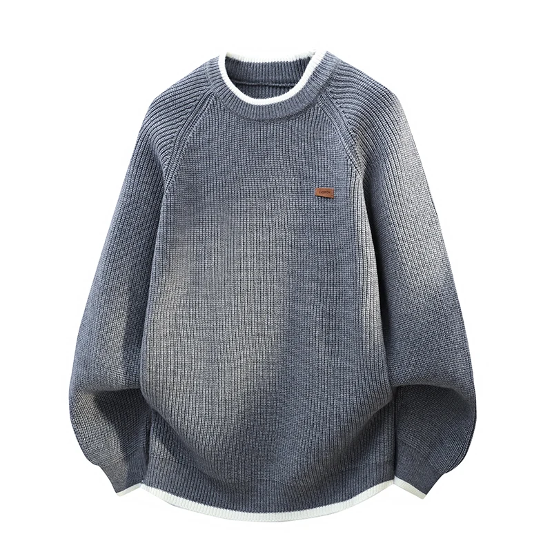 

Мужской свитер свободного кроя с круглым вырезом, повседневный, в стиле колор-блок, вязаный, зимний базовый слой, удобный, мягкий, из полиэфирного волокна